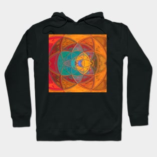 Mosaic Kaleidoscope Flower Teal Red and Orange Hoodie